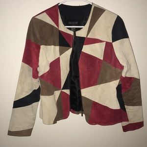 Asymmetric color block suede jacket